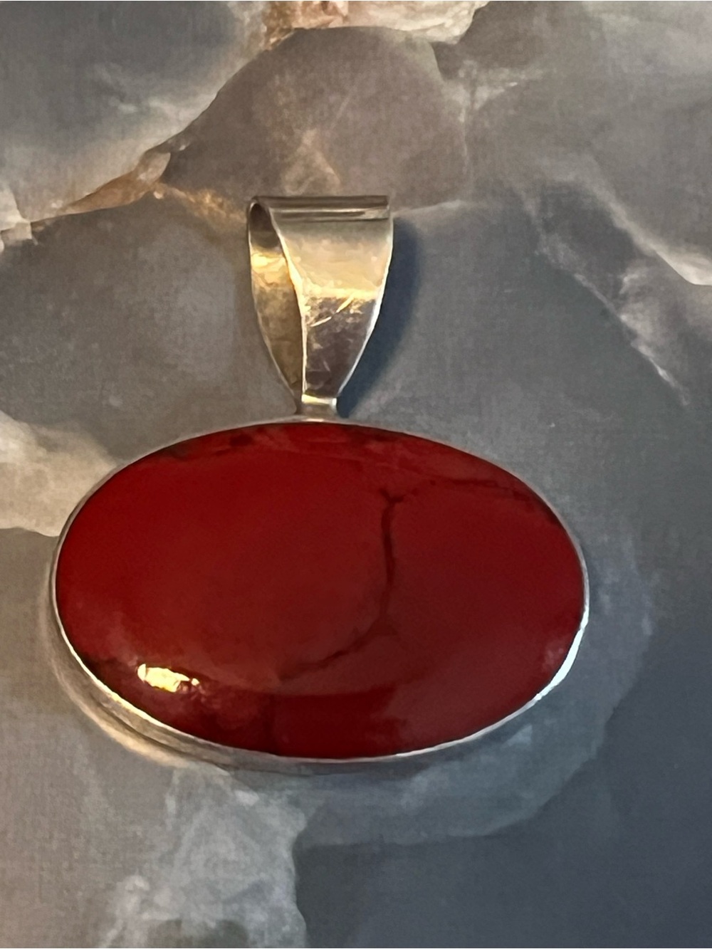 925 Oval Red Coral Pendant